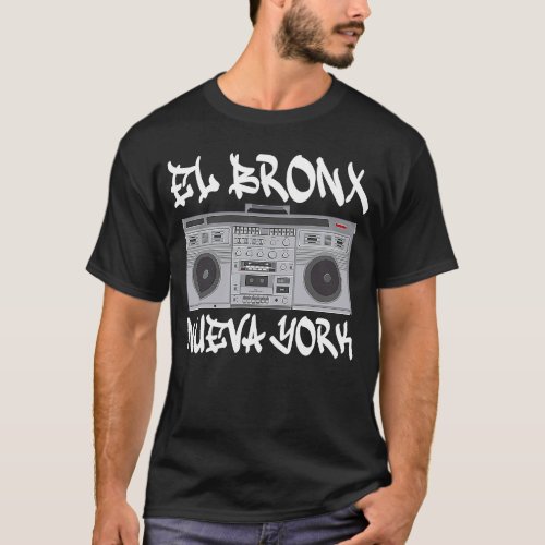 El Bronx Nueva York Boom Box Graffiti Lettering T_Shirt