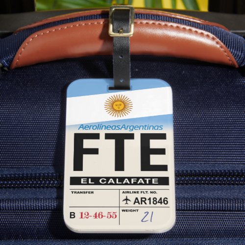 El Calafate FTE Argentina Airline Luggage Tag