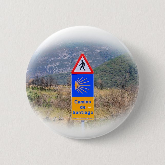 El Camino de Santiago de Compostela, Spain, sign 2 Button (Front)