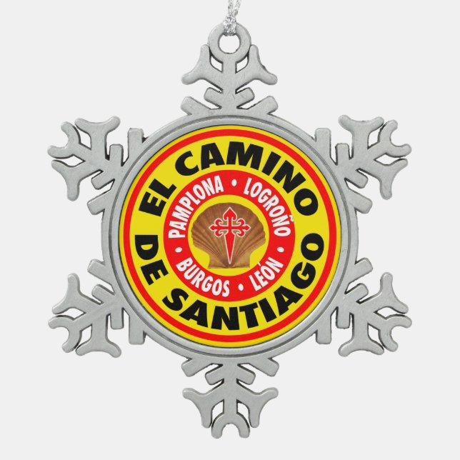 El Camino De Santiago Snowflake Pewter Christmas Ornament (Front)