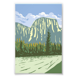 El Capitan in Yosemite Valley California WPA Art Photo Print