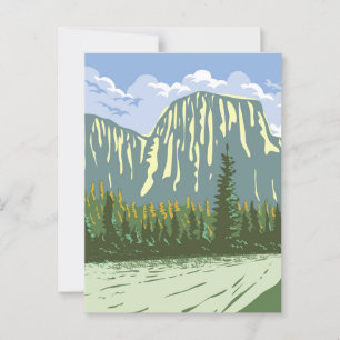 El Capitan in Yosemite Valley California WPA Art Postcard