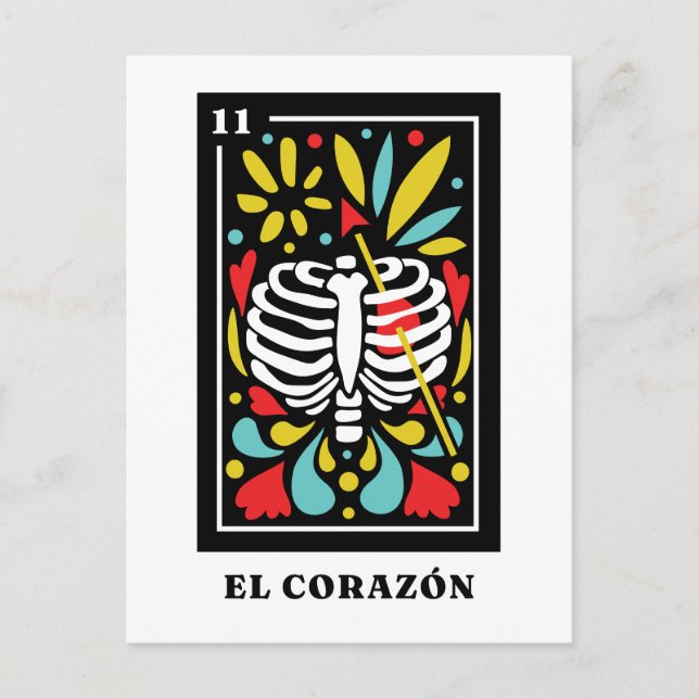 El Corazon Mexican style Tarot design Postcard (Front)