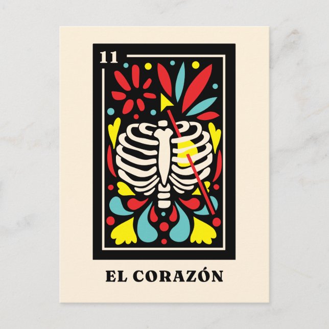 El Corazon Mexican style Tarot design Postcard (Front)