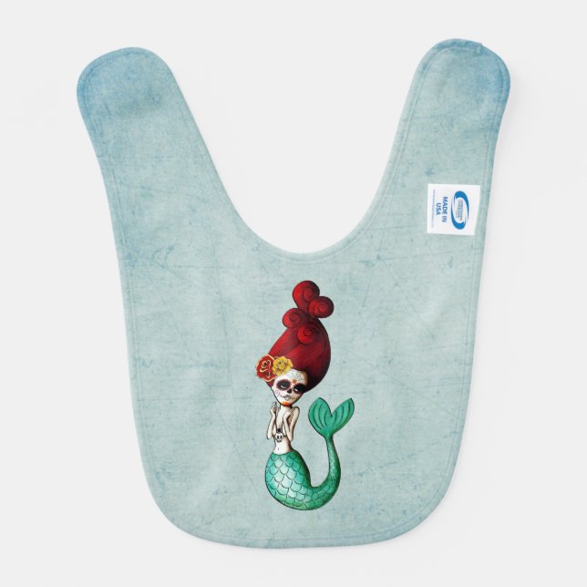 El Dia de Los Muertos Cute Mermaid Baby Bib (Back)