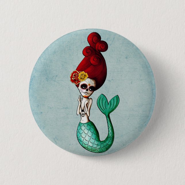 El Dia de Muertos Mermaid Button (Front)