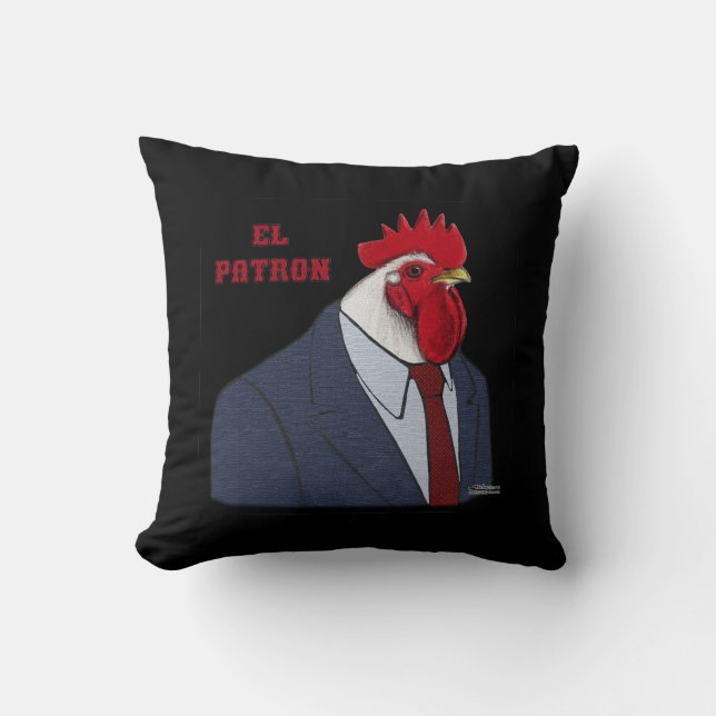 El Gallo Patron Throw Pillow (Front)