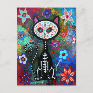 El Gato Cat Dia de los Muertos by Prisarts Postcard