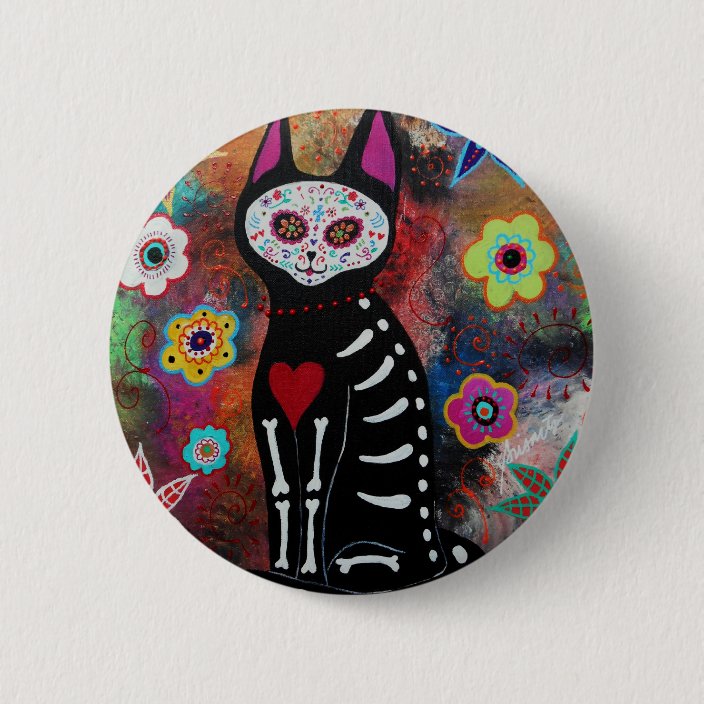 El Gato Day Of The Dead Painting By Prisarts Pinback Button Zazzle