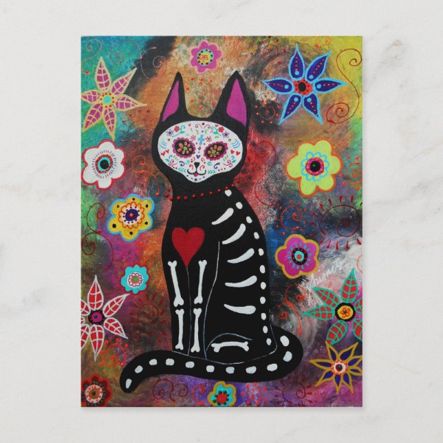 El Gato Day of the Dead Painting by Prisarts Postcard (Front)