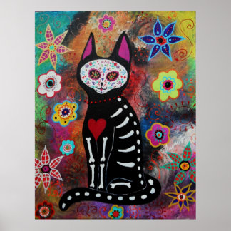 El gato Dia de los Muertos Painting Poster