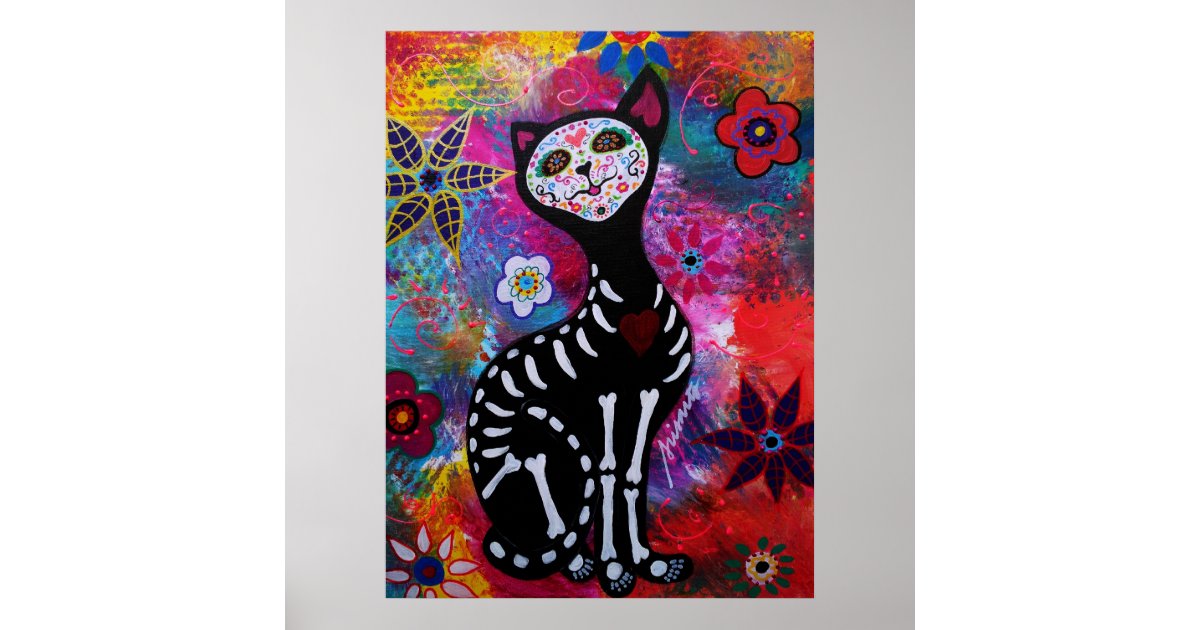 El Gato Ii Day Of The Dead Painting Poster Zazzle Com