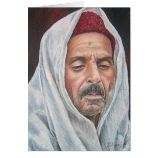 El Jem Man Contemplating Cards (Front)