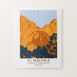 El Malpais National Monument New Mexico Vintage Jigsaw Puzzle<br><div class="desc">El Malpais National Monument vector artwork design. The name El Malpais is from the Spanish term Malpaís,  meaning badlands,  due to the extremely barren and dramatic volcanic field that covers much of the park's area.</div>