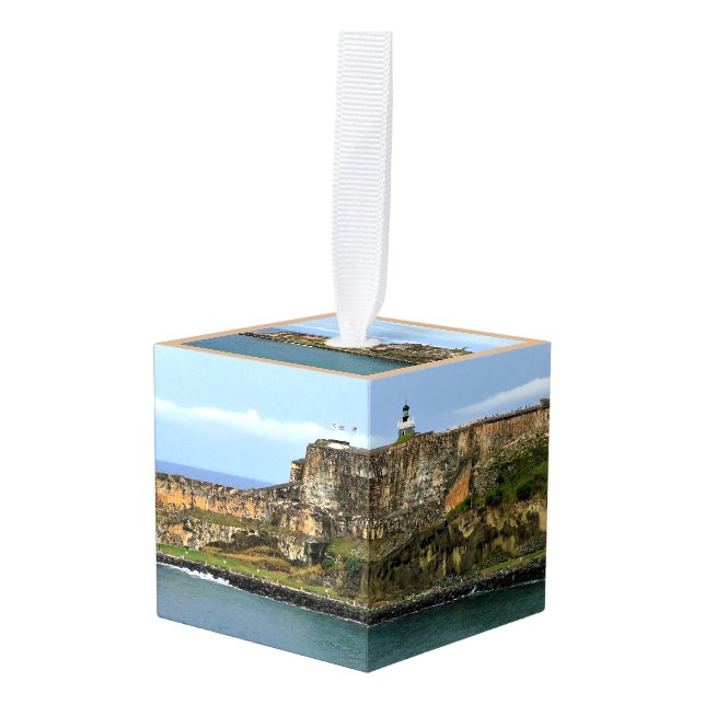 El Morro Guarding San Juan Bay Entrance Custom Cube Ornament (Front Angled)