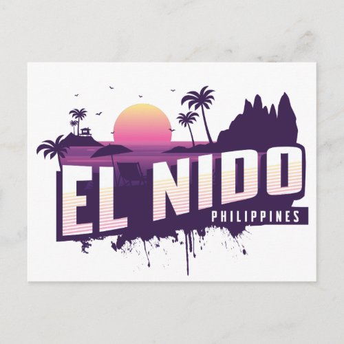 El Nido Philippines Palawan Purple Sunset Postcard