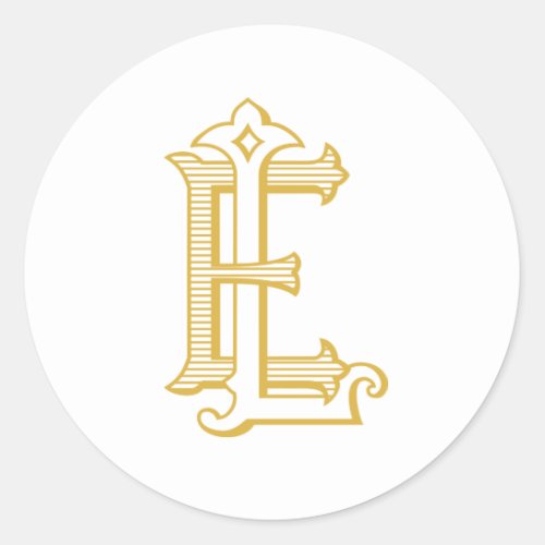 EL or LE Monogram vintage antique sticker in gold