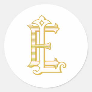 EL or LE Monogram vintage antique sticker in gold