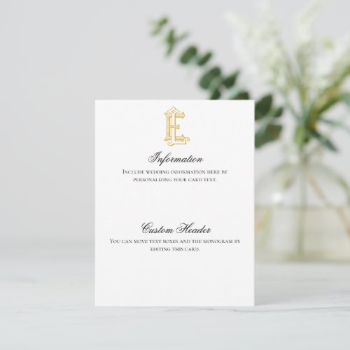 EL or LE Monogram vintage information card _ Gold