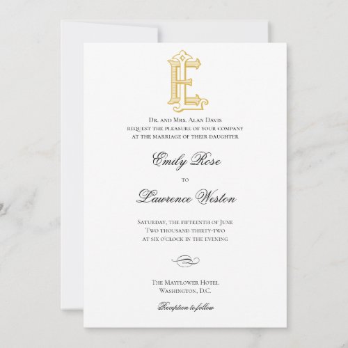 EL or LE Monogram Vintage Wedding Invitations