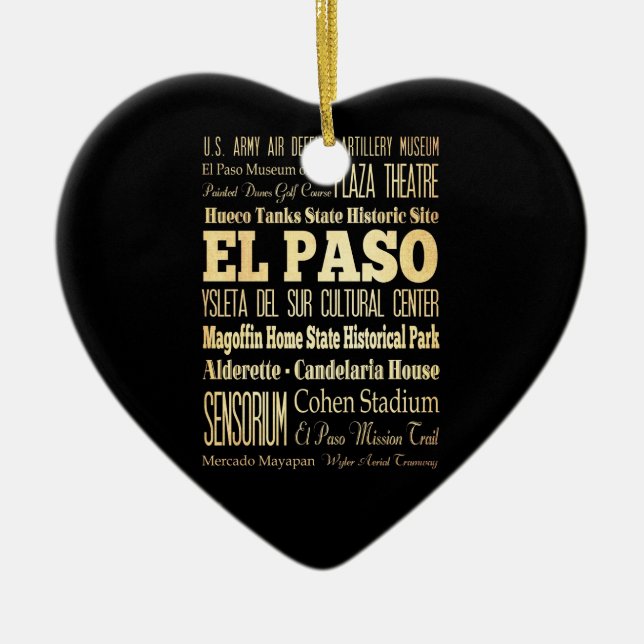 El Paso City of Texas State Typography Art Ceramic Ornament (Front)