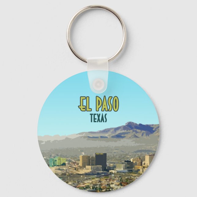 El Paso Downtown Mountain Texas Vintage Keychain (Front)