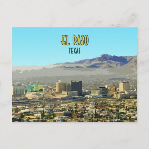 El Paso Downtown Mountain Texas Vintage Postcard