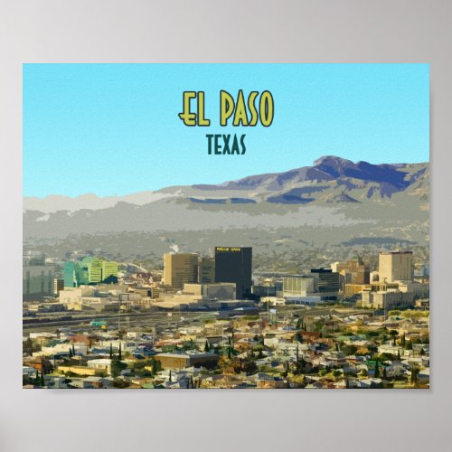 El Paso Downtown Mountain Texas Vintage Poster