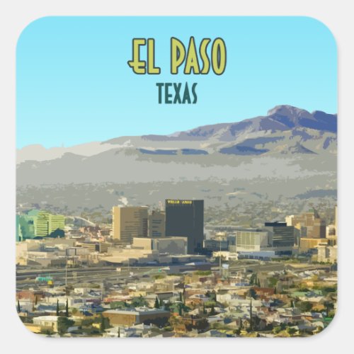 El Paso Downtown Mountain Texas Vintage Square Sticker