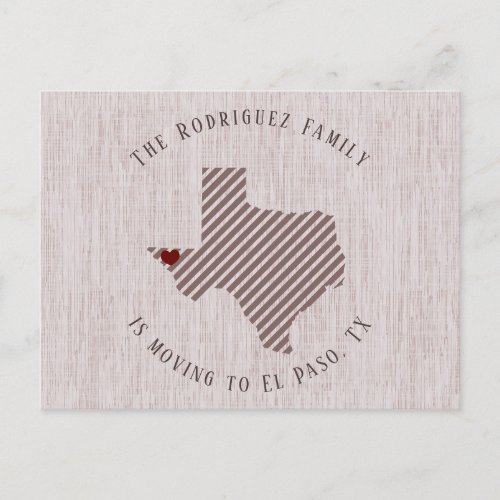 El Paso Rose Linen and Heart Texas Moving Announcement Postcard