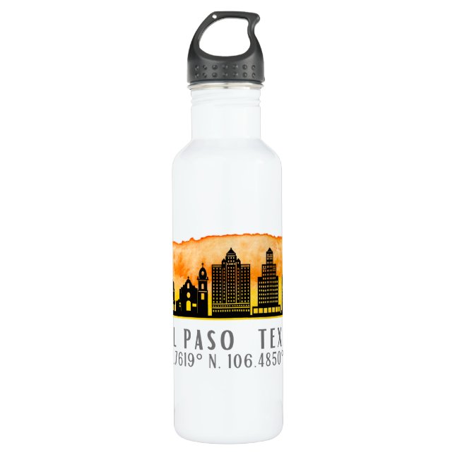 El Paso Skyline Latitude and Longitude  Stainless Steel Water Bottle (Front)