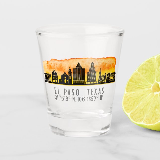 El Paso Skyline Latitude & Longitude Shot glass (Front)