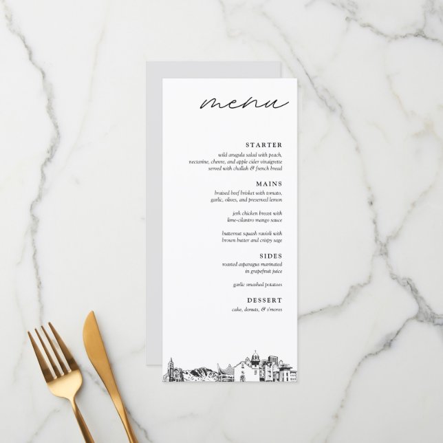 El Paso Skyline Modern Wedding Dinner Menu (Front/Back In Situ)