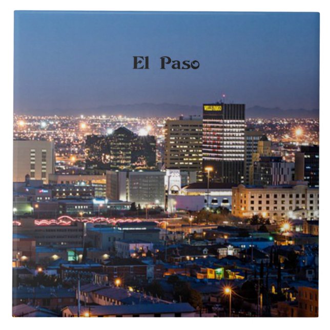 El Paso, Texas at Night Ceramic Tile (Front)