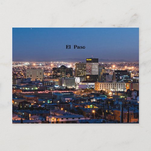 El Paso Texas at Night Postcard