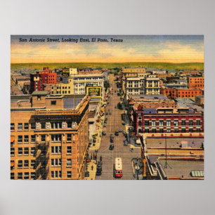 El Paso, Texas, Bird's Eye View, Vintage Poster