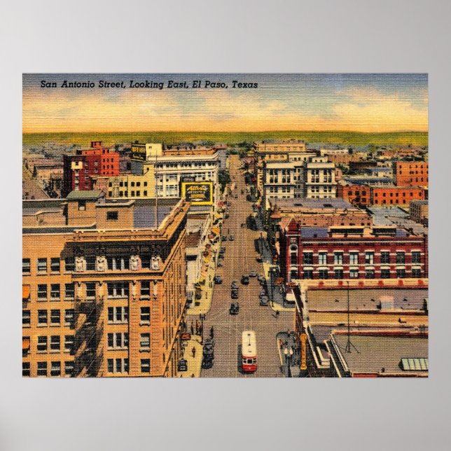 El Paso, Texas, Bird's Eye View, Vintage Poster (Front)