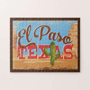 El Paso Texas Cartoon Desert Vintage Travel Jigsaw Puzzle