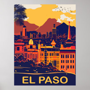 El Paso, Texas, City Landscape, Travel Poster