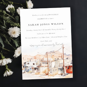 El Paso Texas City Scape Watercolor Birthday Invitation
