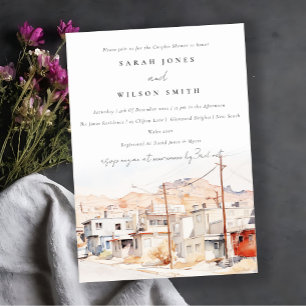 El Paso Texas City Scape Watercolor Couples Shower Invitation