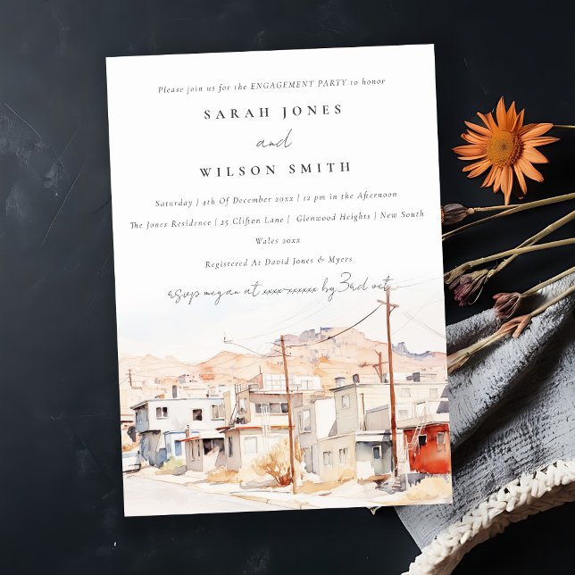 El Paso Texas City Scape Watercolor Engagement Invitation (Creator Uploaded)