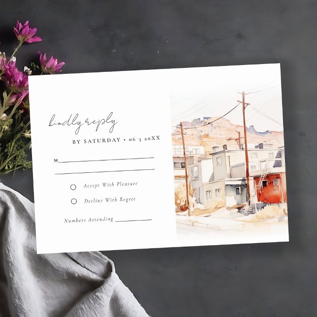 El Paso Texas City Scape Watercolor Wedding RSVP Card (Creator Uploaded)