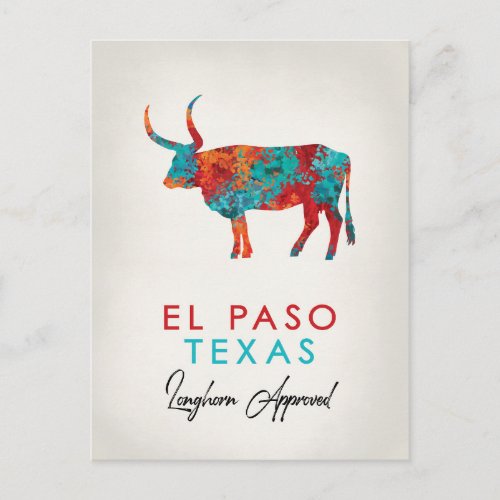 El Paso Texas Colorful Longhorn Postcard