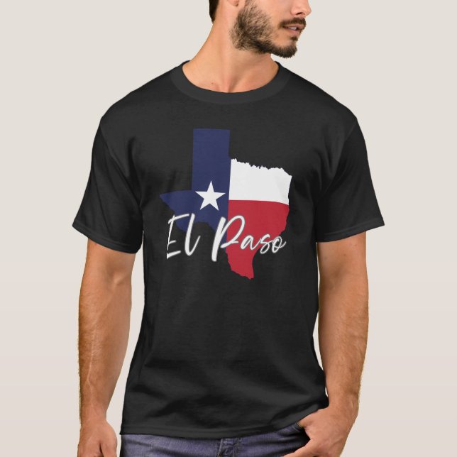 El Paso, Texas Flag Map Men's Black T-Shirt (Front)