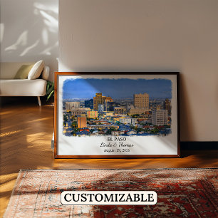 El Paso Texas Poster, Watercolor, Custom Poster