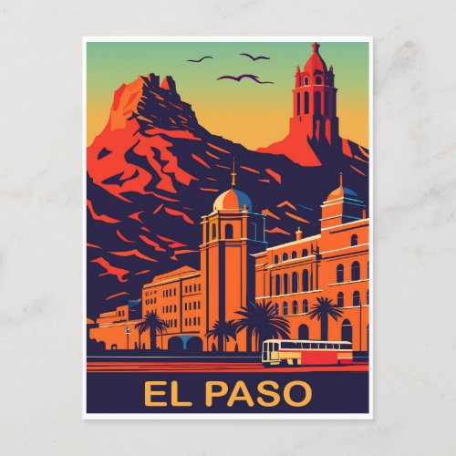 El Paso Texas Sunset Over the Mountains Travel Postcard