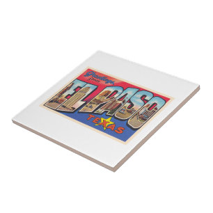El Paso Texas TX Vintage Large Letter Postcard Ceramic Tile