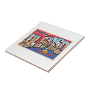 El Paso Texas TX Vintage Large Letter Postcard Ceramic Tile