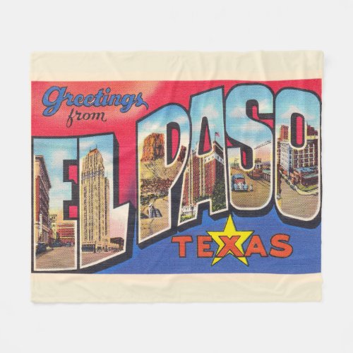 El Paso Texas TX Vintage Large Letter Postcard Fleece Blanket